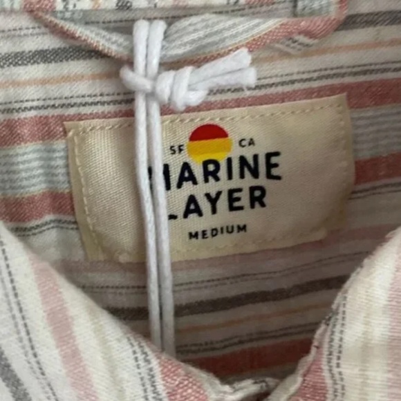 Marine Layer Men's Short Sleeve Warm Hemp Tencel Shirt Warm Multi Stripe M NWT - Picture 5 of 8